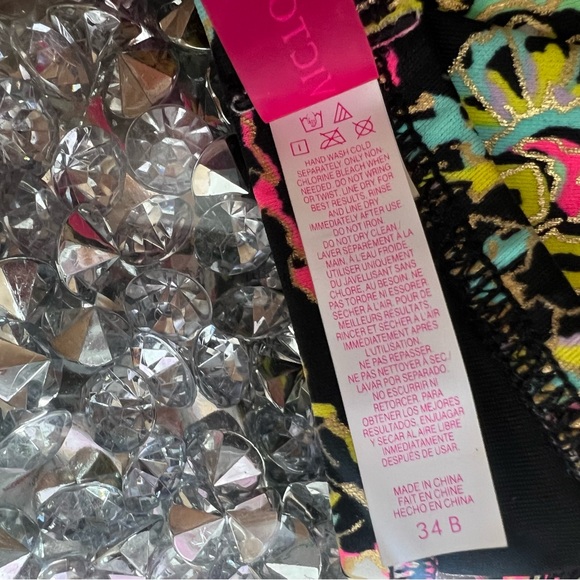Victoria secret bathing suit top bikini paisley print neon gold sparkly shimmer - Picture 8 of 9